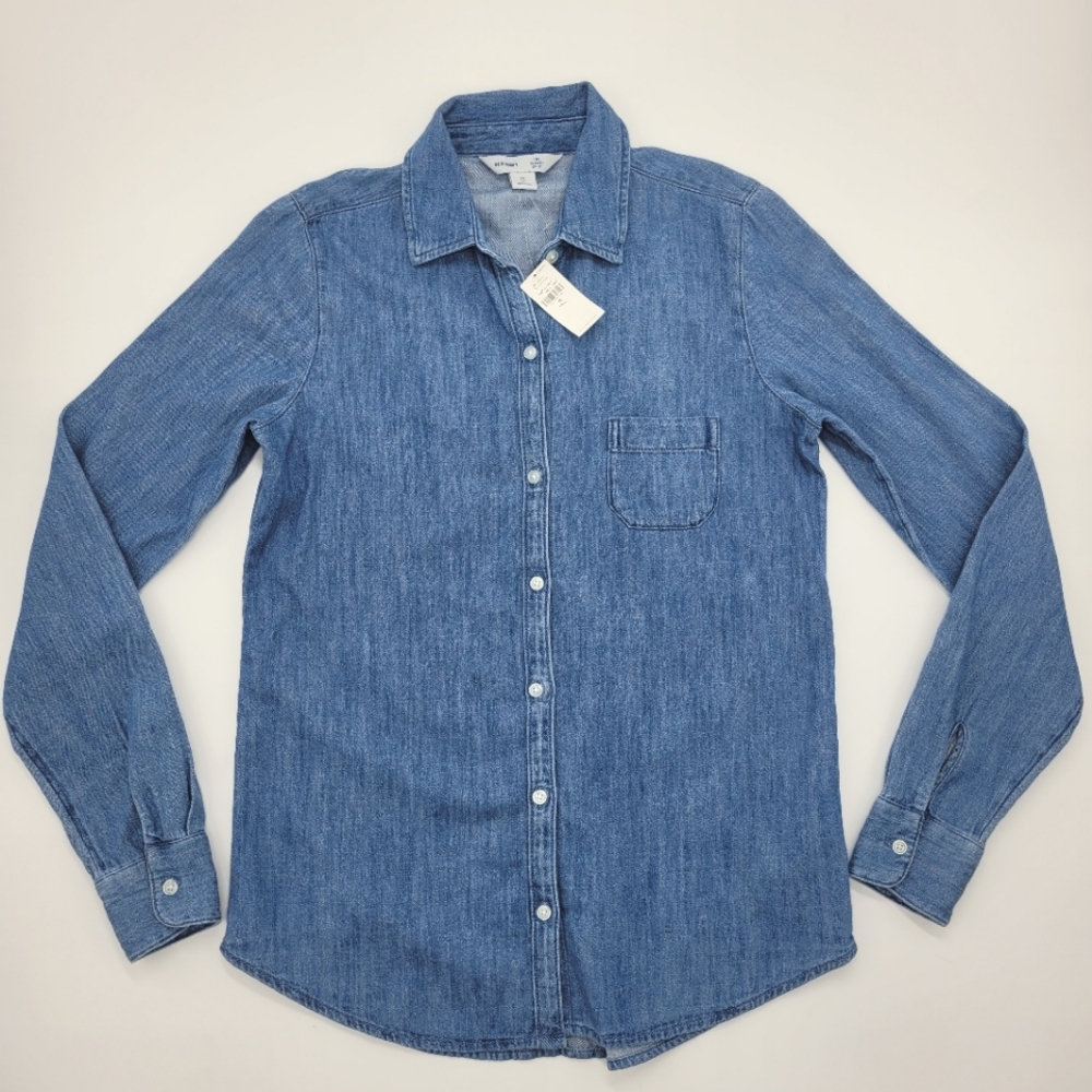 Old Navy The Classic Shirt Soft Washed Denim Button Front Womens Sz XS Tall NEW